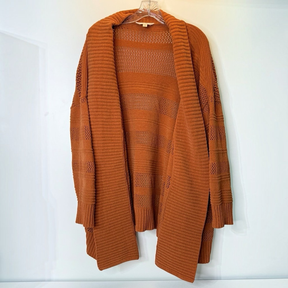 Terra & Sky Open Knit Boho Cardigan Burnt Orange Color Sweater Womens 3X 24W-26W